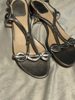 Metallic Silver Women's T-Strap Sandals